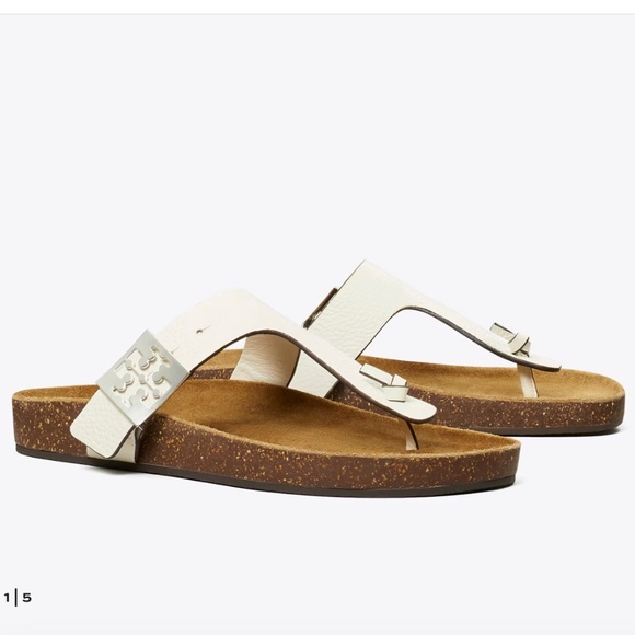 New in Box Tory Burch Mellow T-Strap SandalsSize 8Blanc/Light Oak